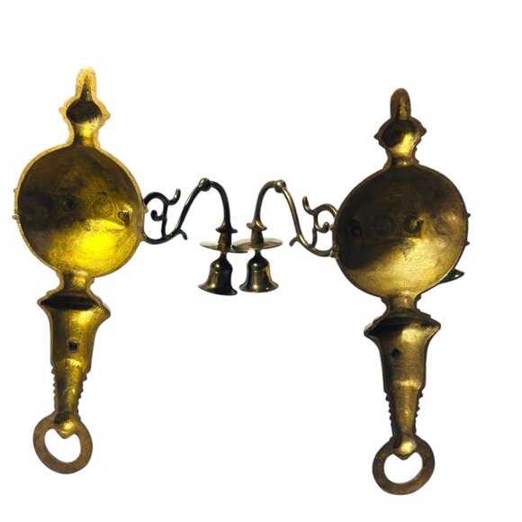 Pair of Vintage Gilt MetalBrass Double Handle Sconces Wall Mount Made in India - Picture 6 of 16